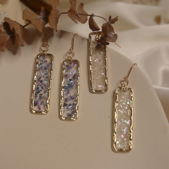 Rectangle Drop Mother of Pearl Acrylic Earrings - Picture 1 of 5